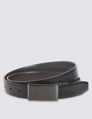 Coated Leather Reversible Plaque Buckle Belt